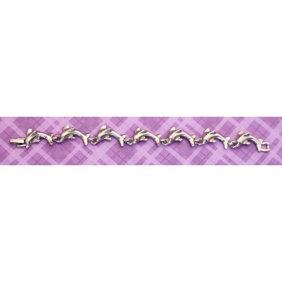 Vintage Dolphin Pod Silver Tone Bracelet 7 Inch - V11 - Picture 2 of 3